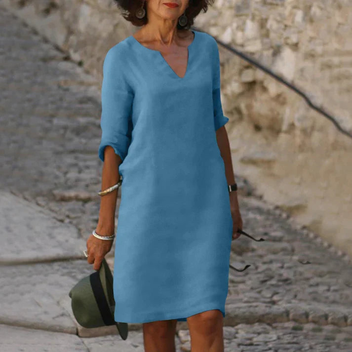 Dameszomerjurk Midi met V-hals en Korte Mouwen Lizzy
