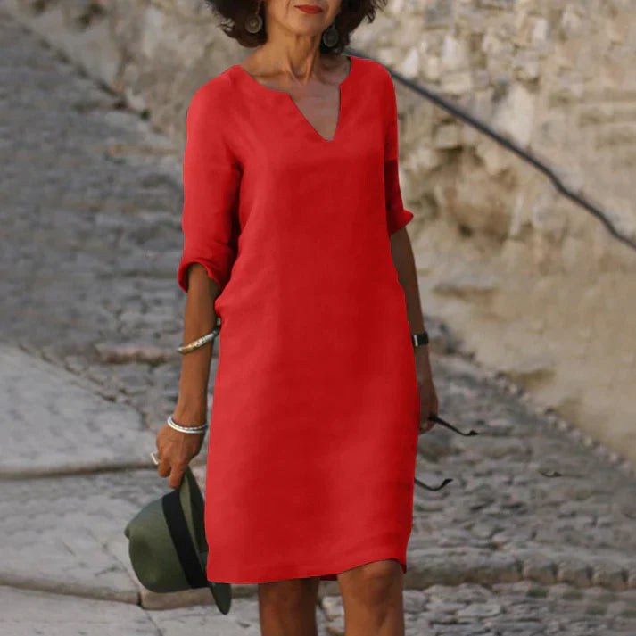 Dameszomerjurk Midi met V-hals en Korte Mouwen Lizzy