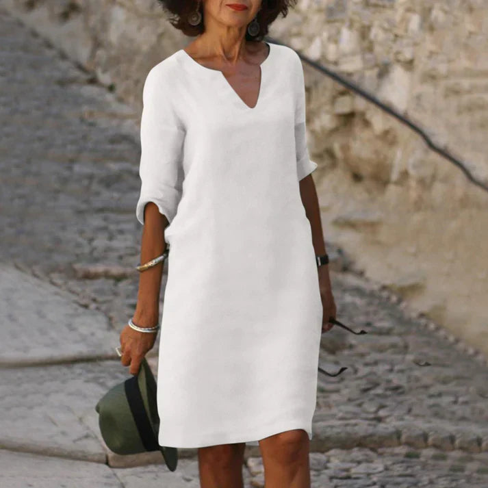 Dameszomerjurk Midi met V-hals en Korte Mouwen Lizzy