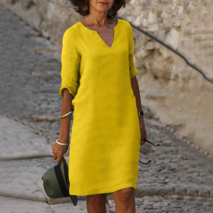 Dameszomerjurk Midi met V-hals en Korte Mouwen Lizzy