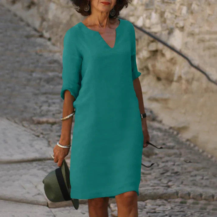 Dameszomerjurk Midi met V-hals en Korte Mouwen Lizzy