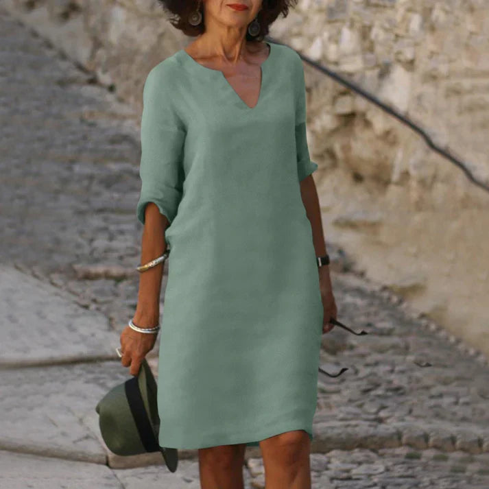 Dameszomerjurk Midi met V-hals en Korte Mouwen Lizzy