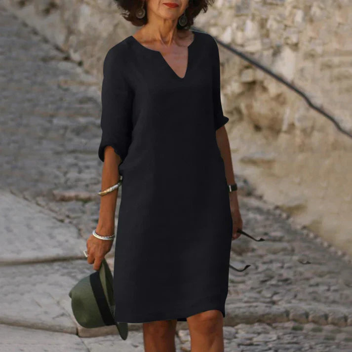 Dameszomerjurk Midi met V-hals en Korte Mouwen Lizzy