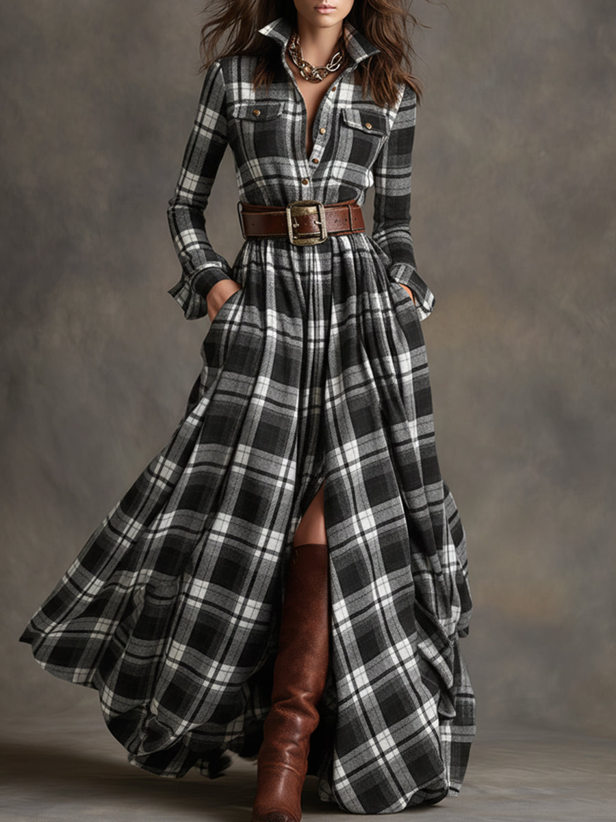 Dames Geruite Blousejurk met Riem