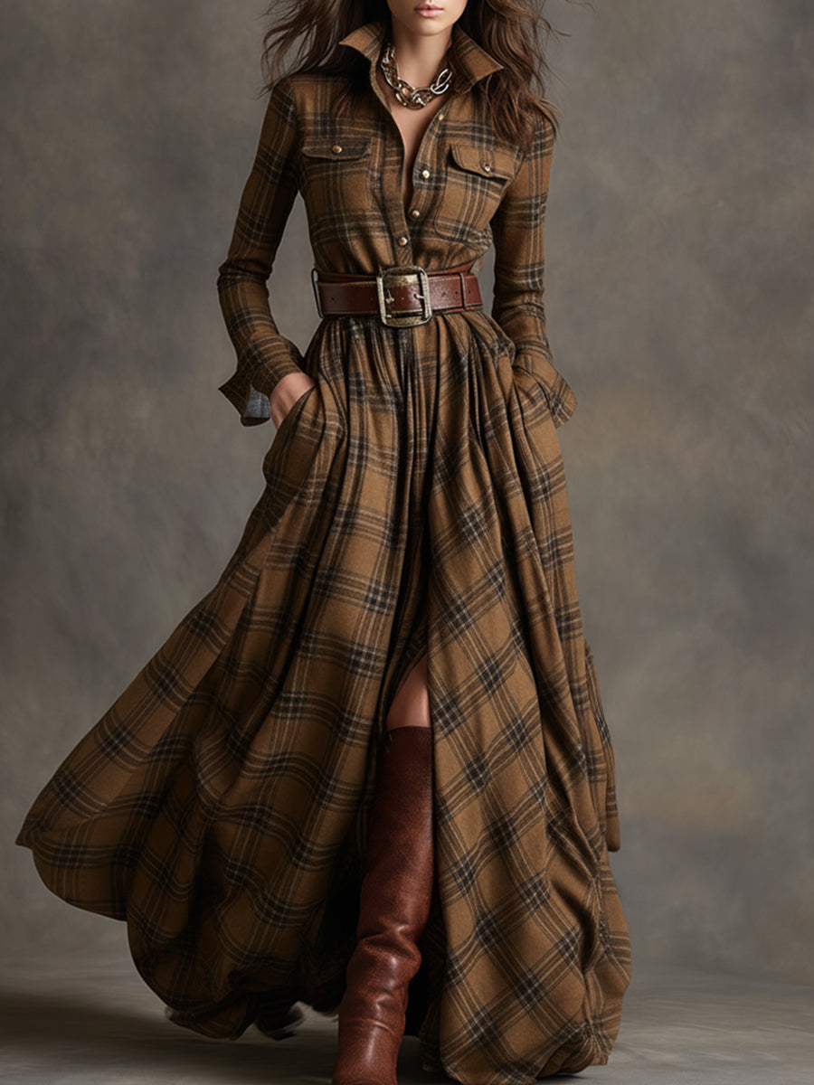 Dames Geruite Blousejurk met Riem