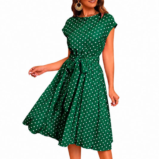 Midi-jurk Dames met Stippen en Riem Lizzy