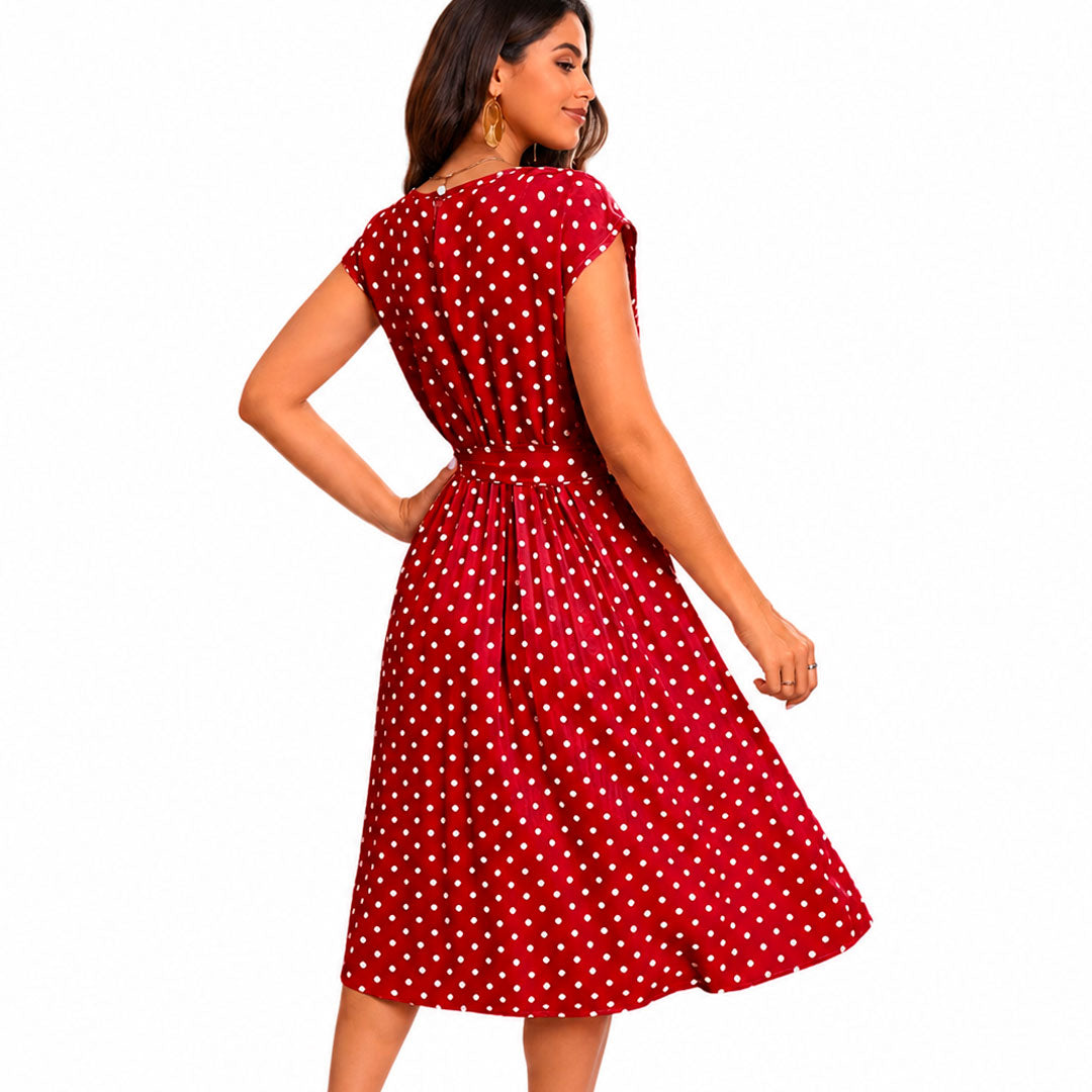 Midi-jurk Dames met Stippen en Riem Lizzy