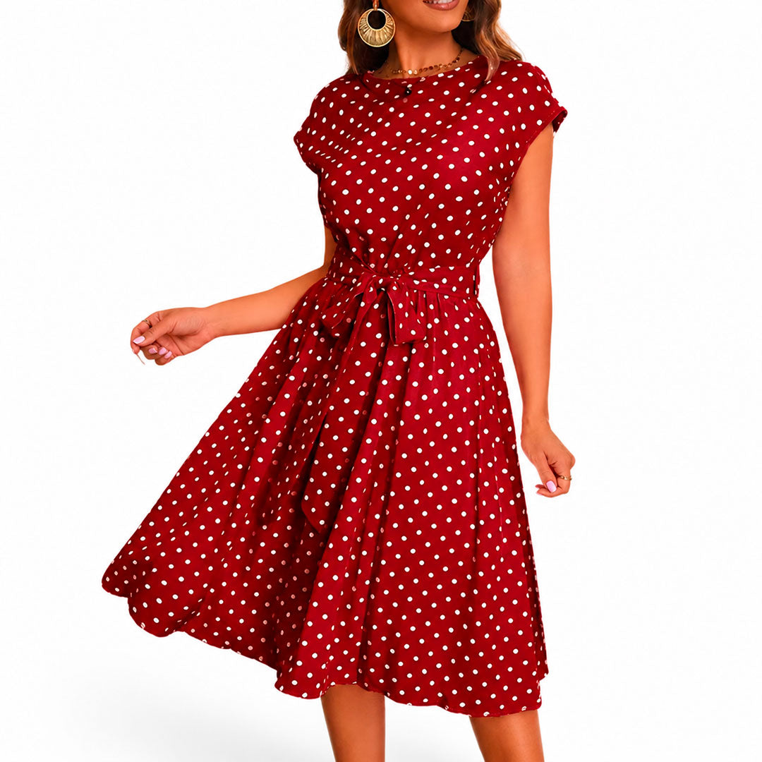Midi-jurk Dames met Stippen en Riem Lizzy