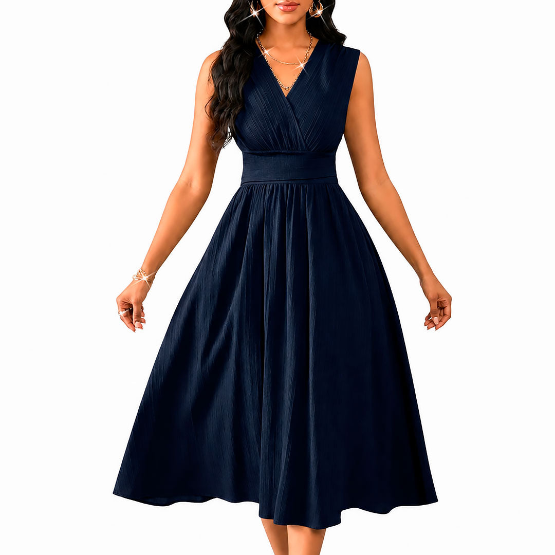 Midi Jurk Dames met Elegante V-hals en Ruches Lizzy
