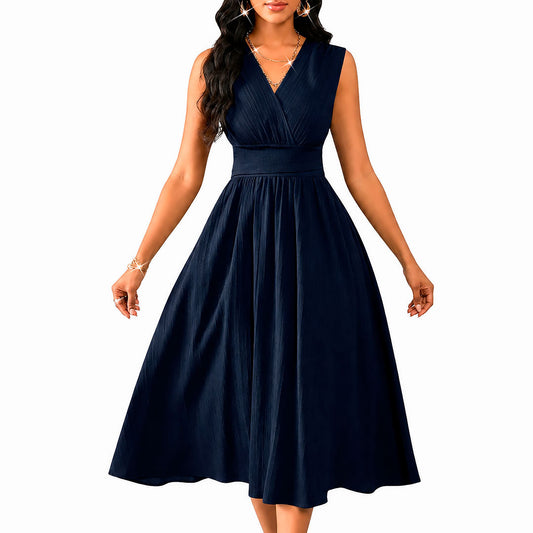 Midi Jurk Dames met Elegante V-hals en Ruches Lizzy