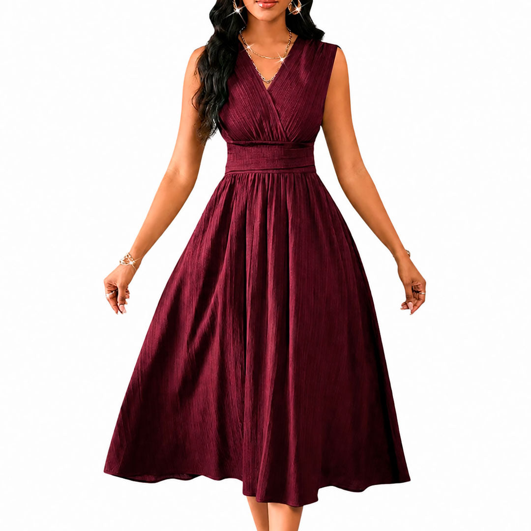 Midi Jurk Dames met Elegante V-hals en Ruches Lizzy