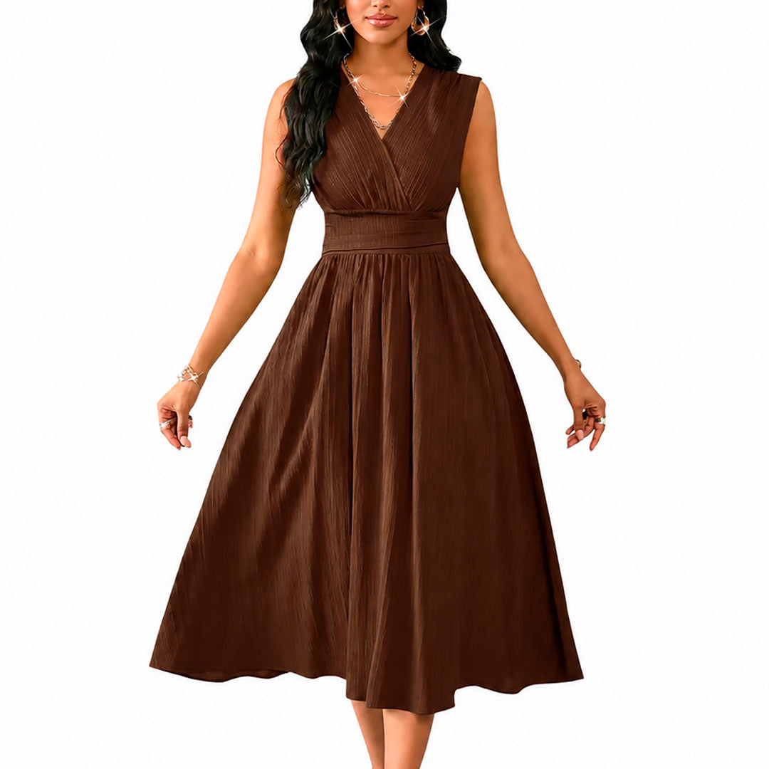 Midi Jurk Dames met Elegante V-hals en Ruches Lizzy