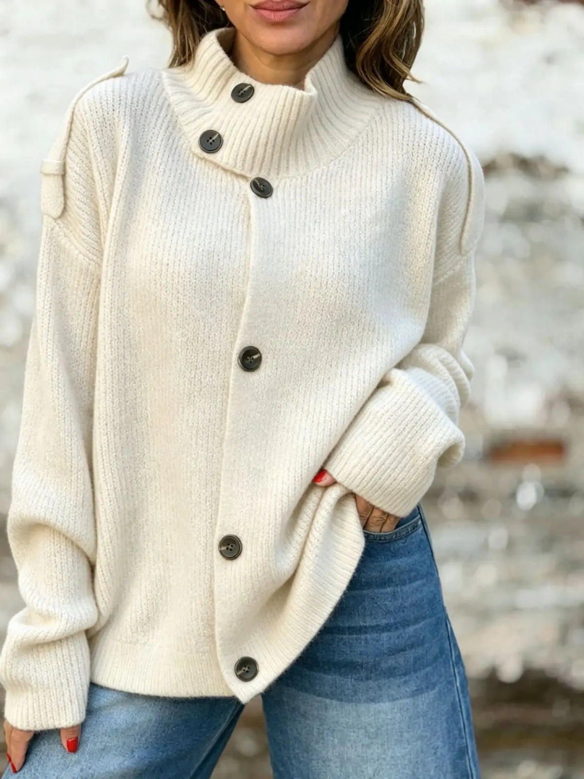 Dames Kort Vest met Hoge Hals en Knoopsluiting