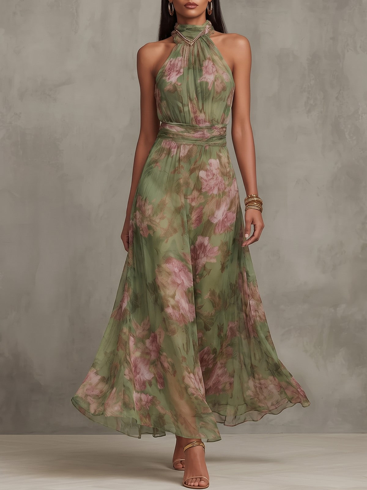 Dames Halter Maxi Jurk met Bloemen