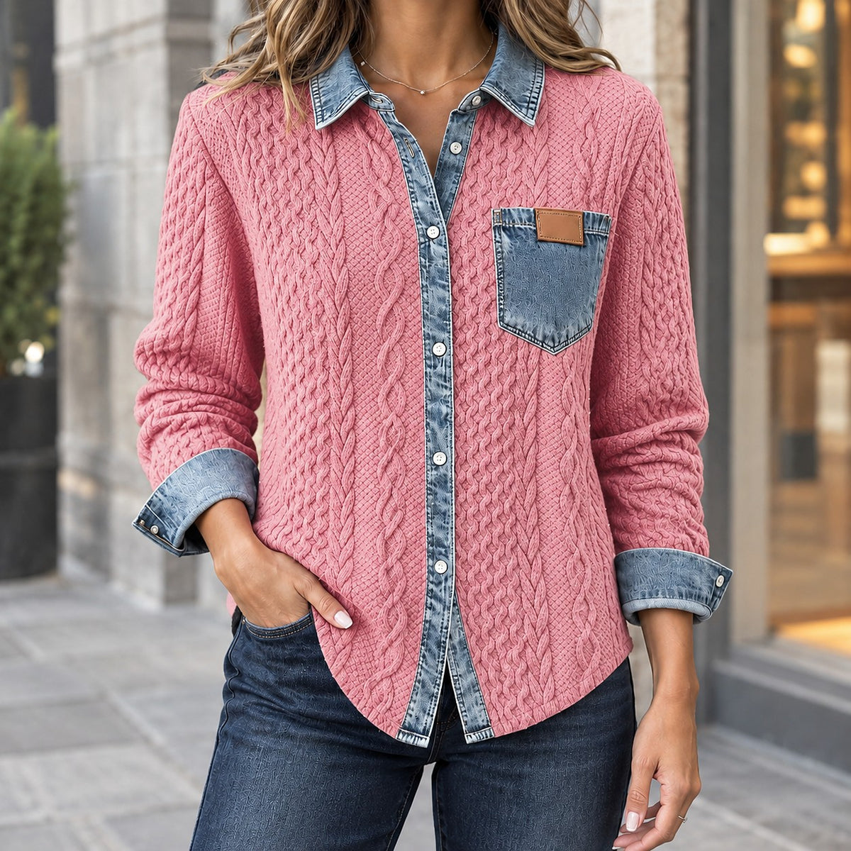 Dames Gebreid Overshirt met Knopen en Zak