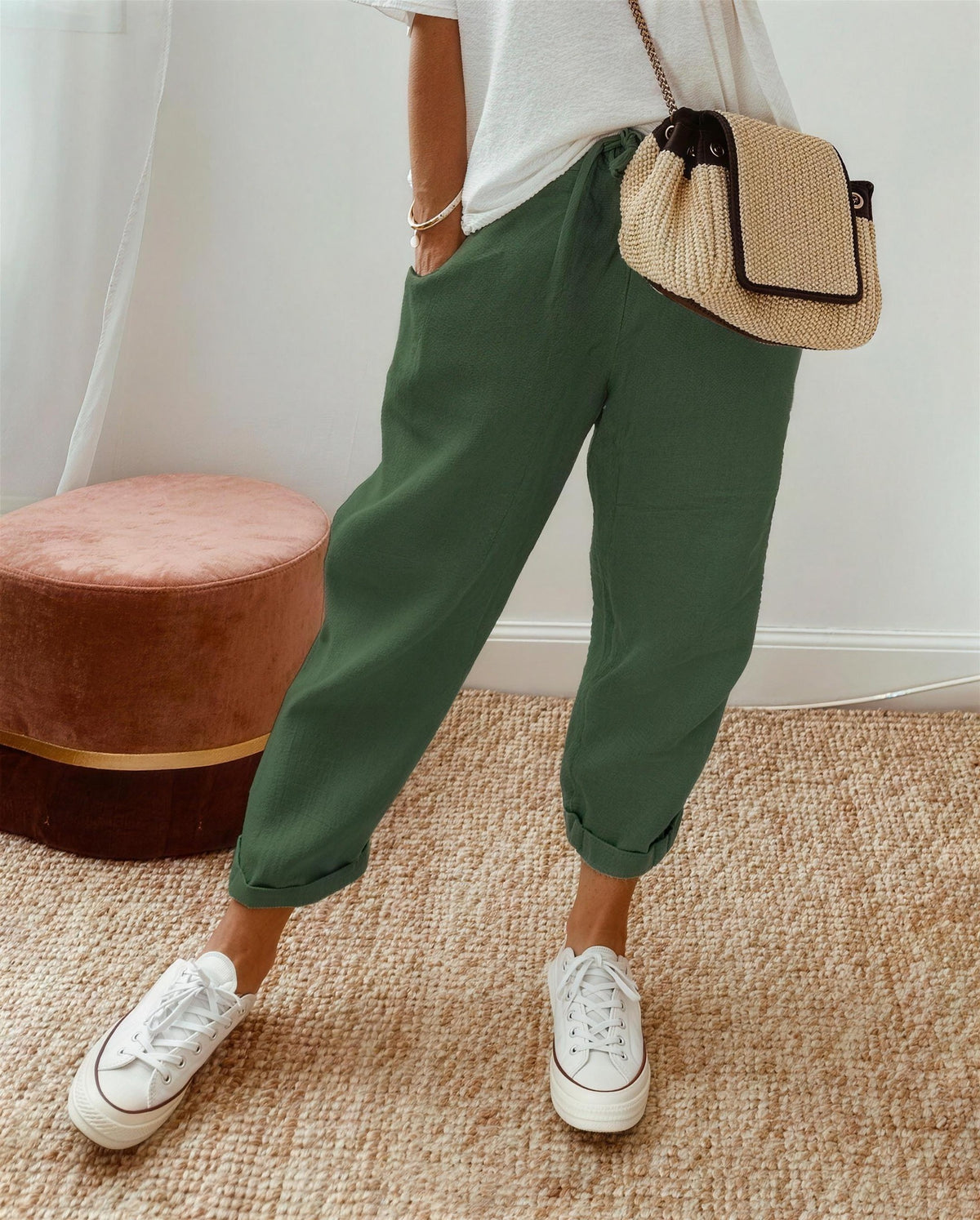 Dames Tapered Broek met Trekkoord en Omslag