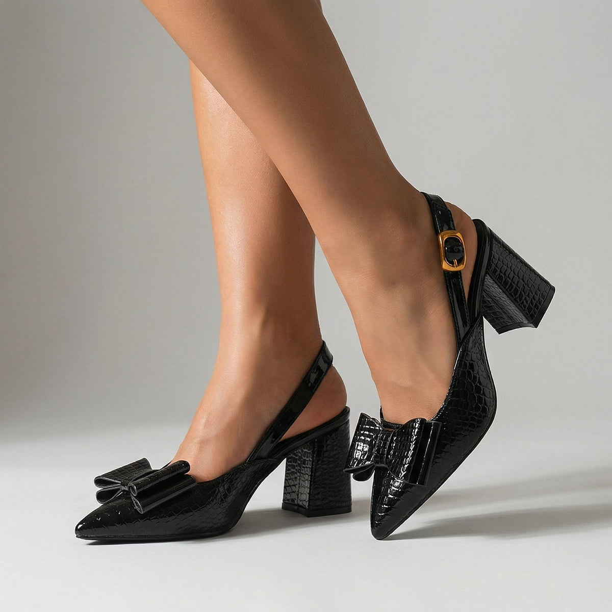 Dames Slingbacks met Strik en Krokodilprint