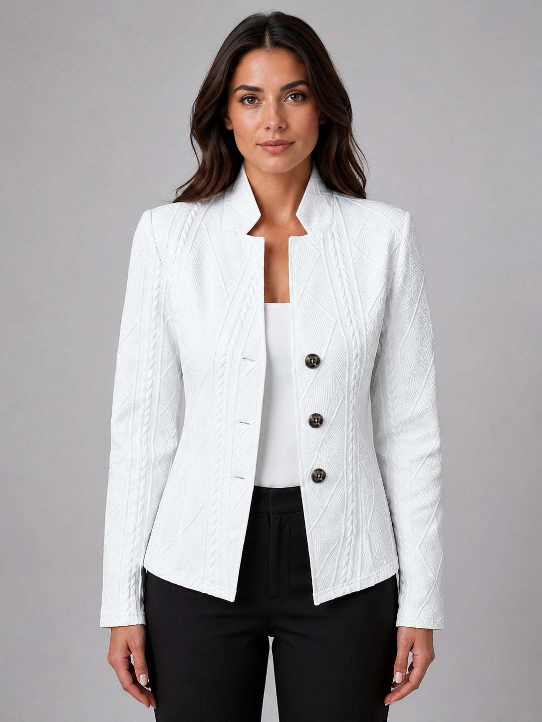 Dames Blazer met Opstaande Kraag en Knopen