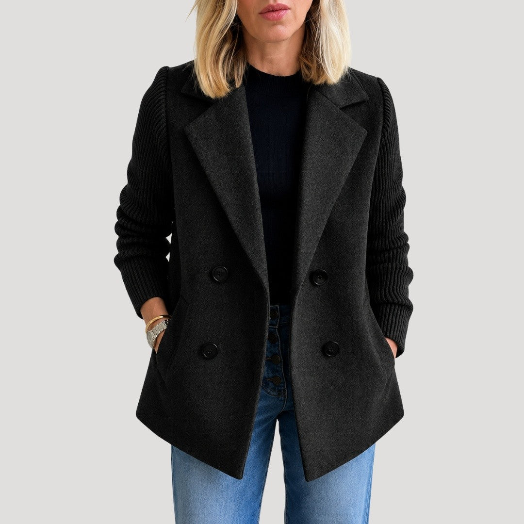 Dames Double Breasted Blazer met Gebreide Mouwen