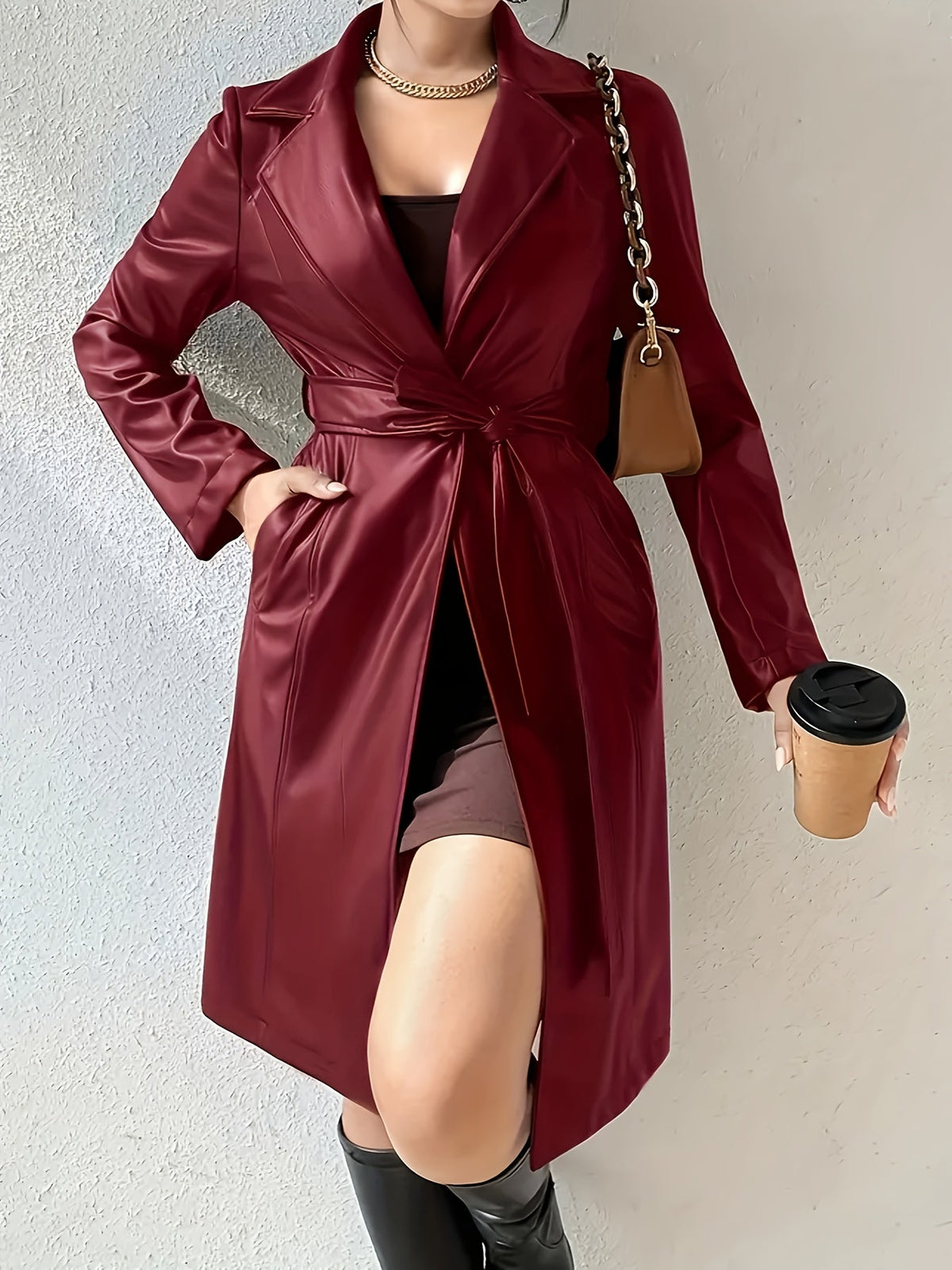 Dames Imitatieleren Trenchcoat met Ceintuur
