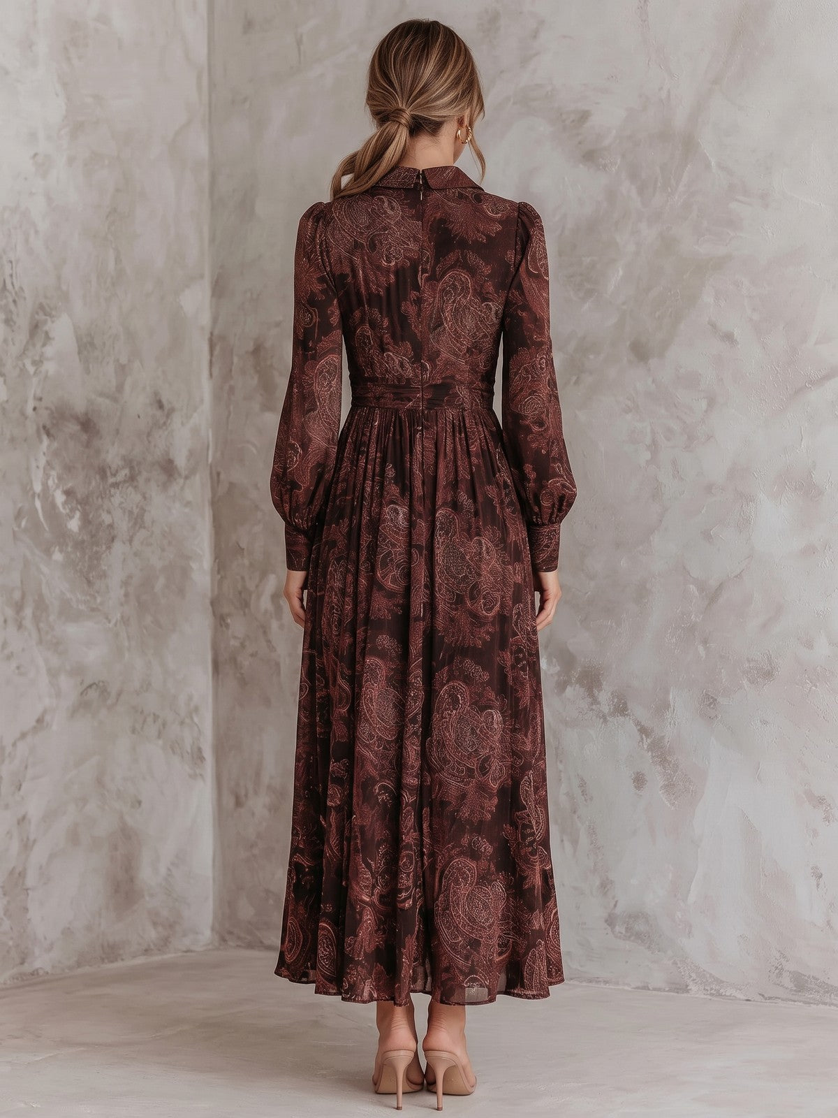 Dames Paisley Maxi Jurk met Lange Mouwen