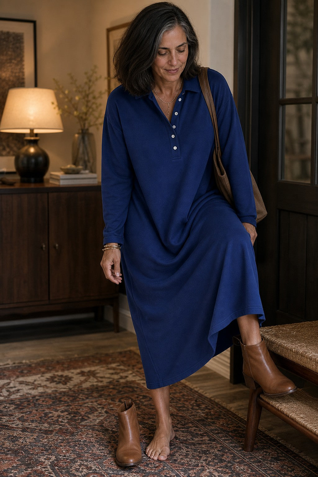 Dames Sweaterjurk met Polokraag en Knopen