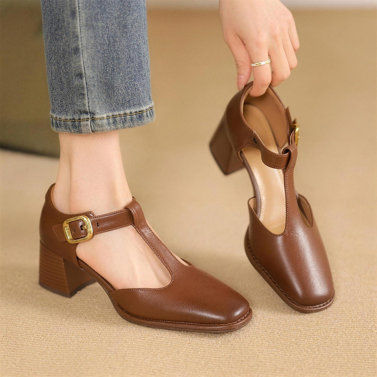 Dames Blokhak Pumps met Bandje