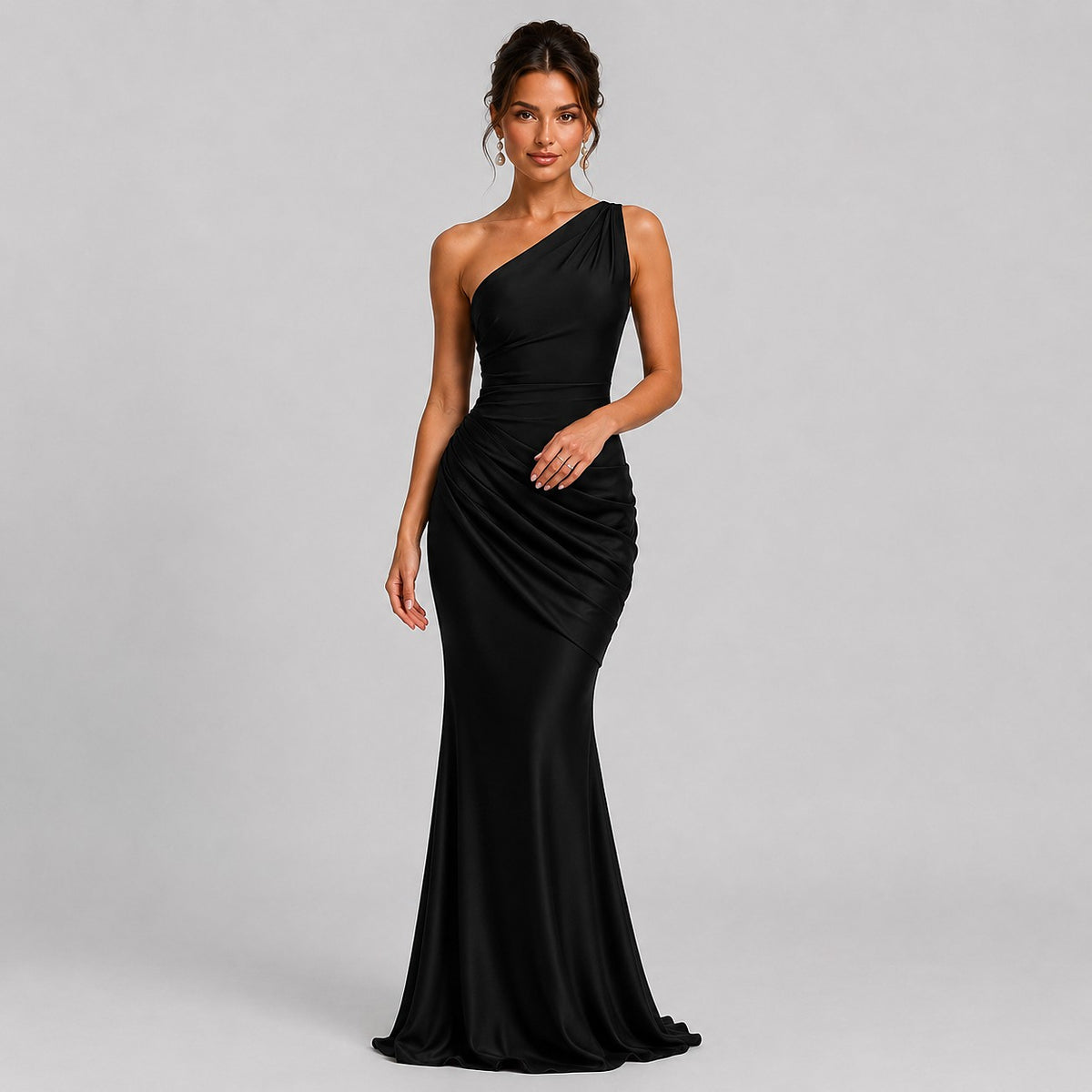 Dames Satijn Look One Shoulder Maxi Jurk