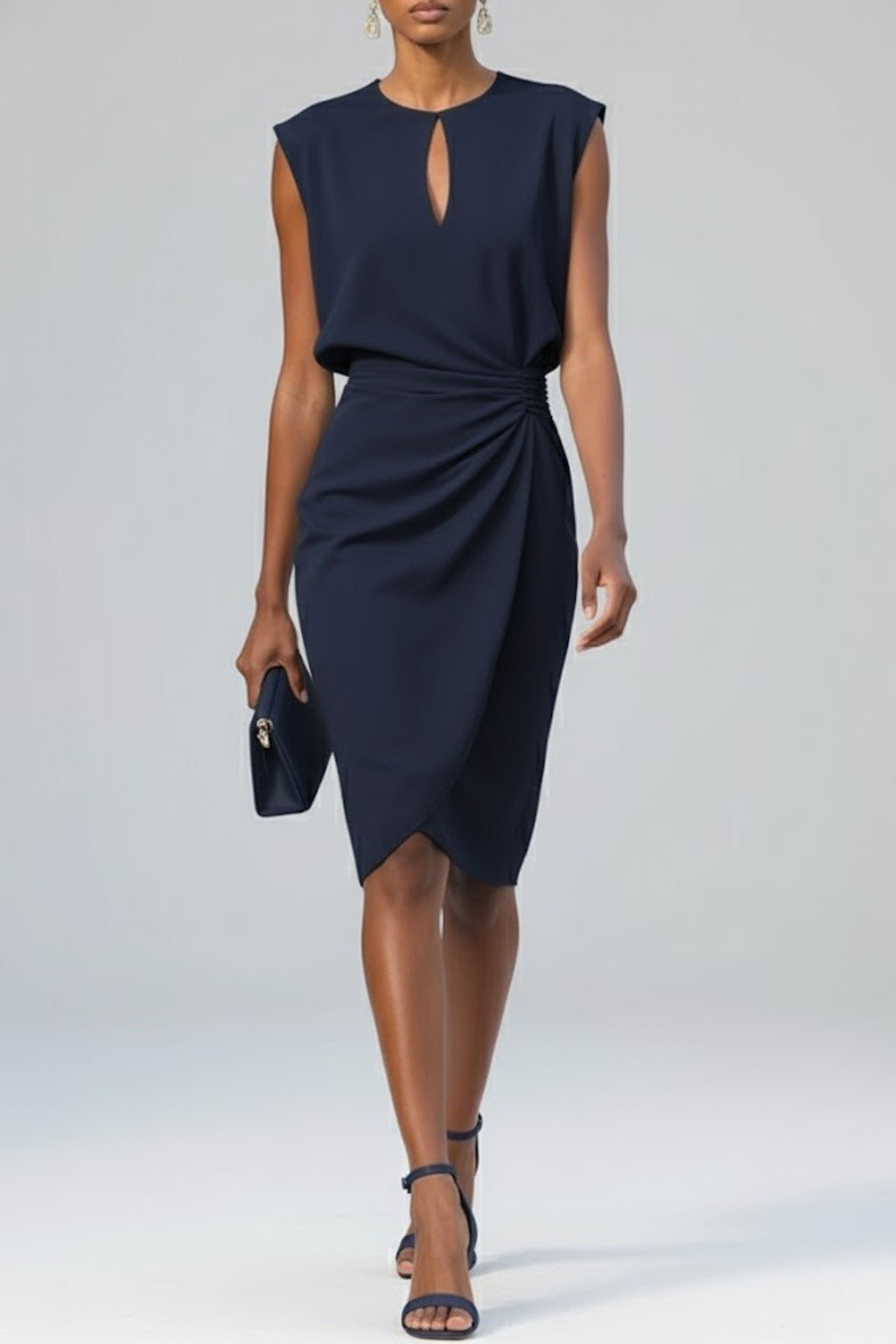 Dames Mouwloze Midi Jurk met Ruches