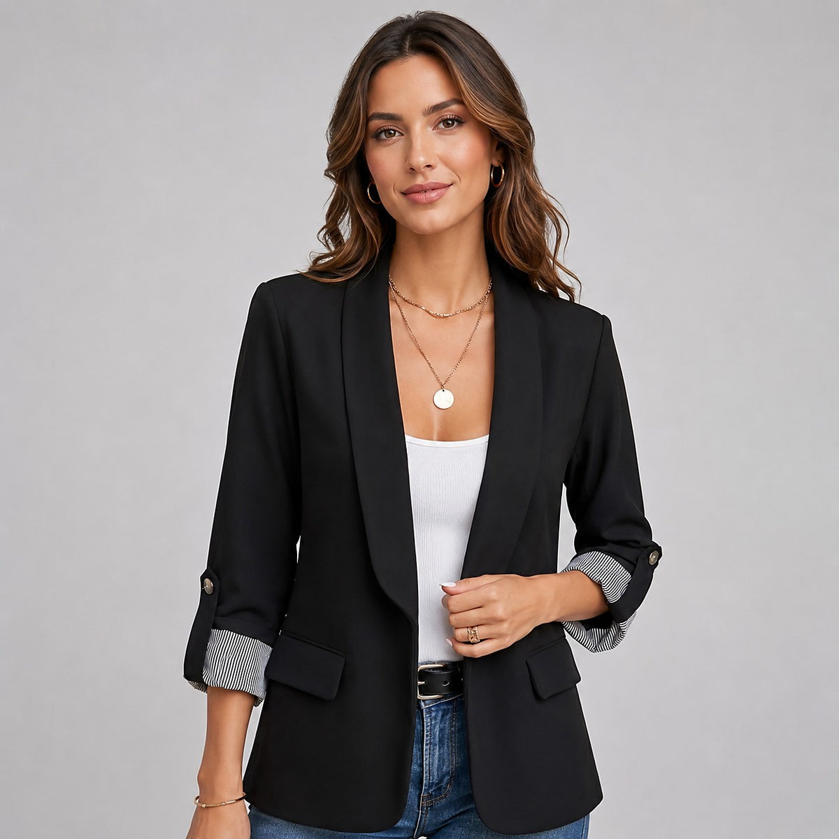 Dames Open Blazer met Driekwart Mouwen