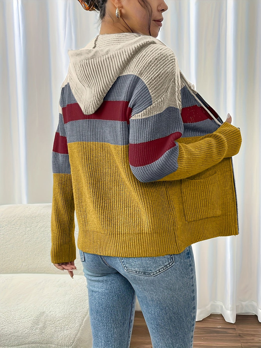 Dames Grofgebreid Wintervest met Capuchon en Rits