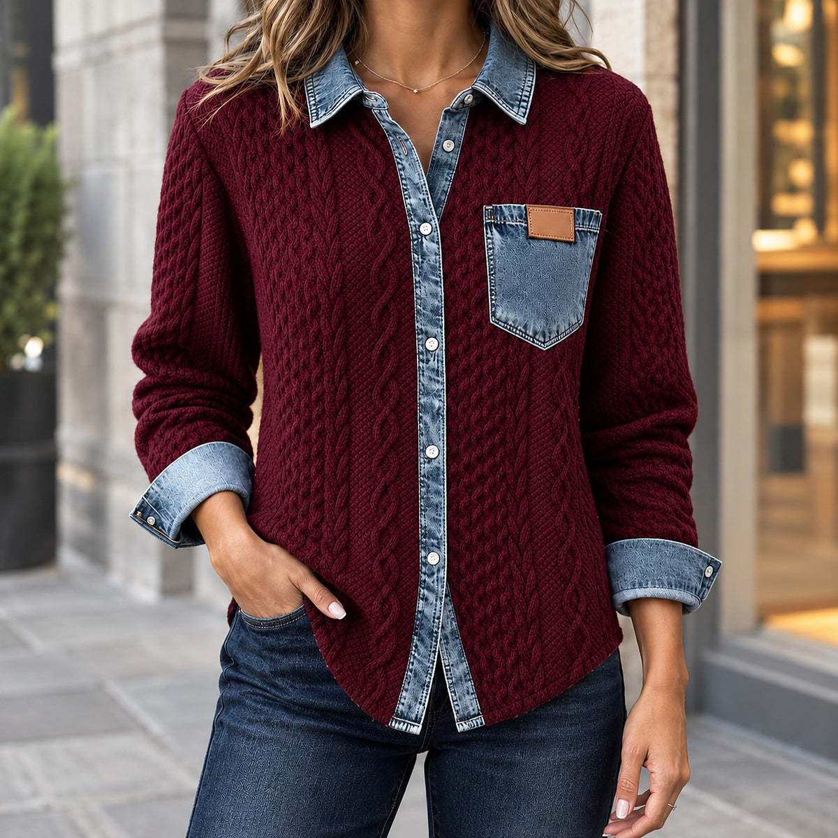 Dames Gebreid Overshirt met Knopen en Zak