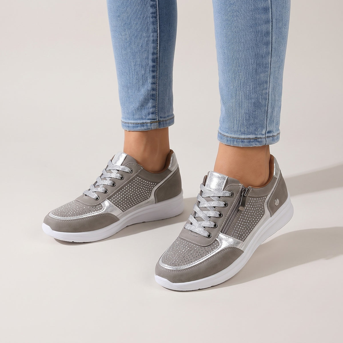 Dames Glitter Plateau Sneakers met Rits