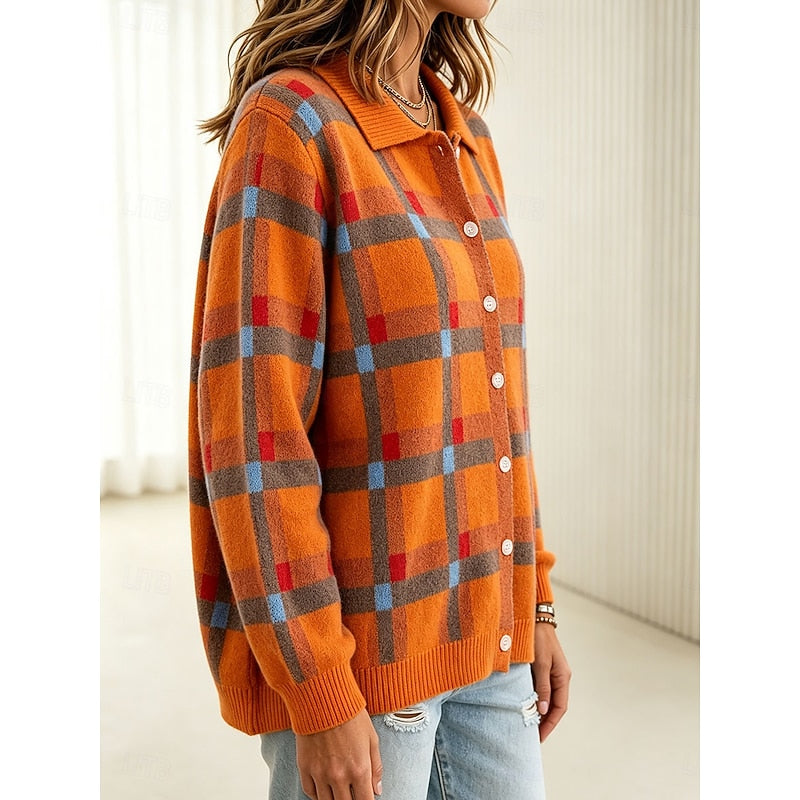 Dames Gebreid Vest met Blousekraag en Patchwork