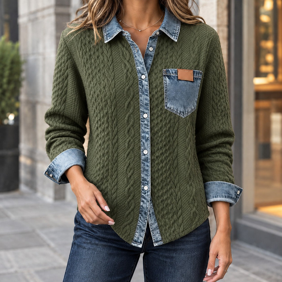 Dames Gebreid Overshirt met Knopen en Zak