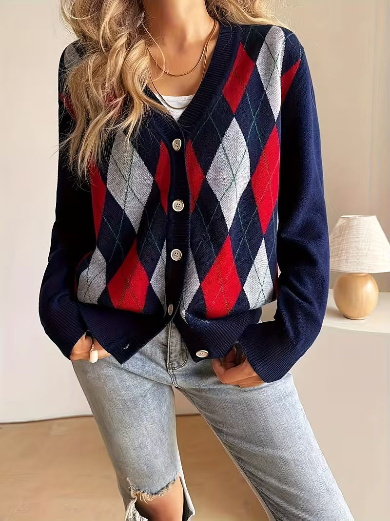 Damesvest met Argyle Ruitpatroon en Knoopsluiting