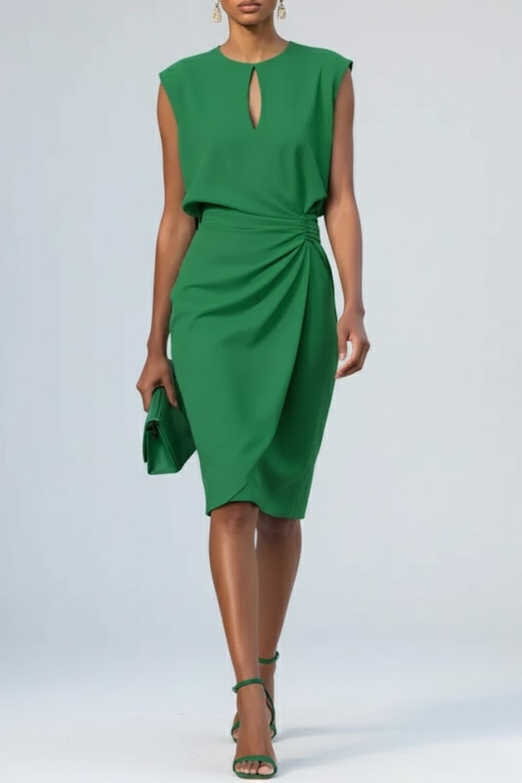 Dames Mouwloze Midi Jurk met Ruches