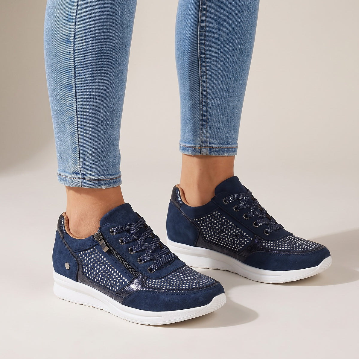 Dames Glitter Plateau Sneakers met Rits