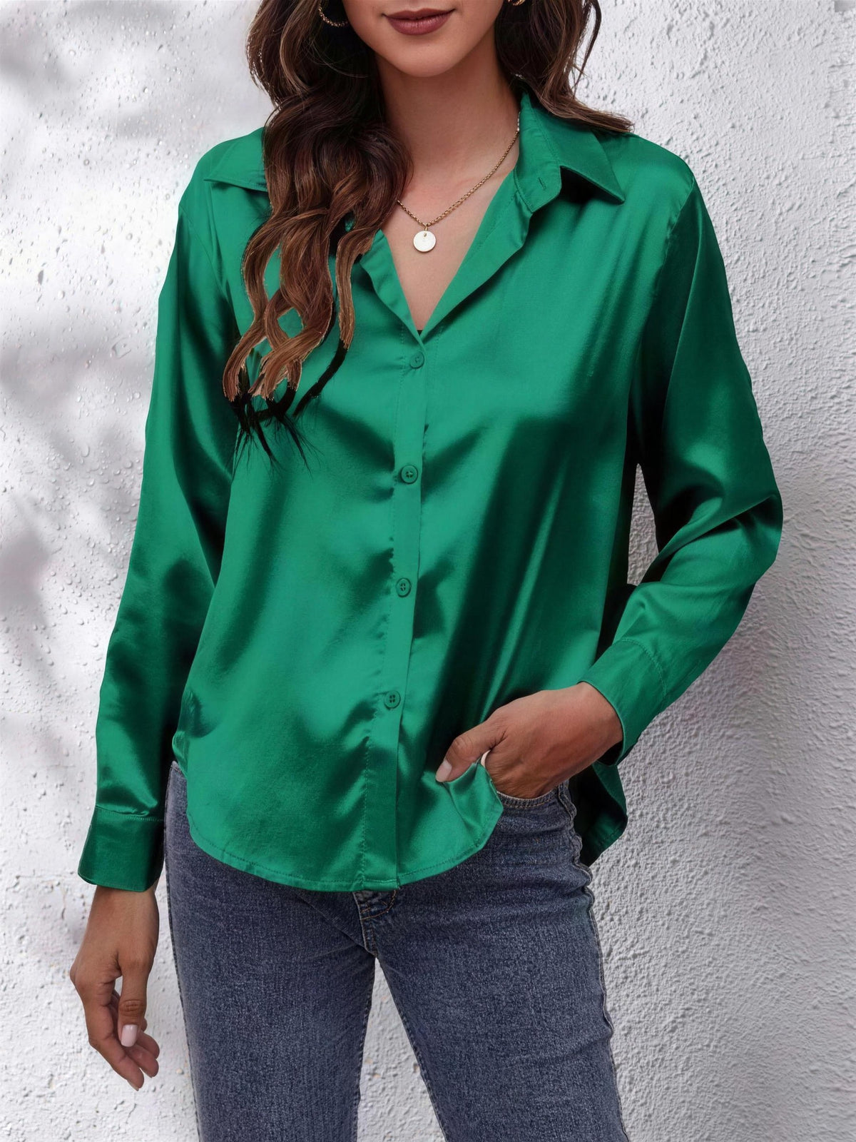 Dames Satijnen Blouse met Knopen
