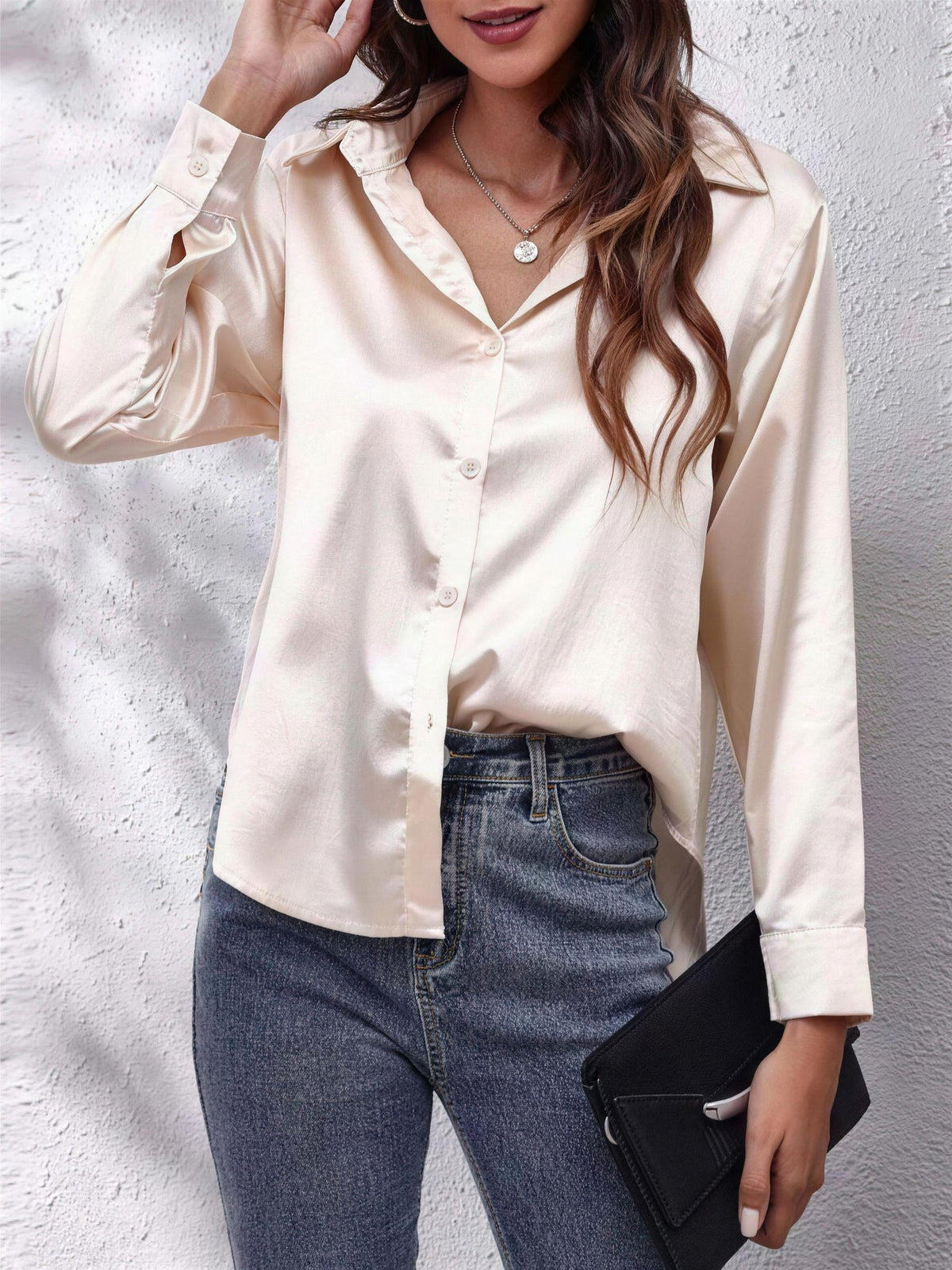 Dames Satijnen Blouse met Knopen