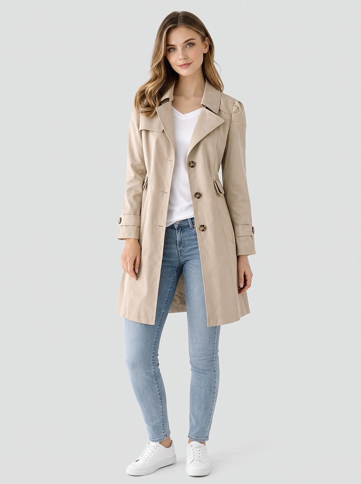 Dames Halflange Trenchcoat met Knopen
