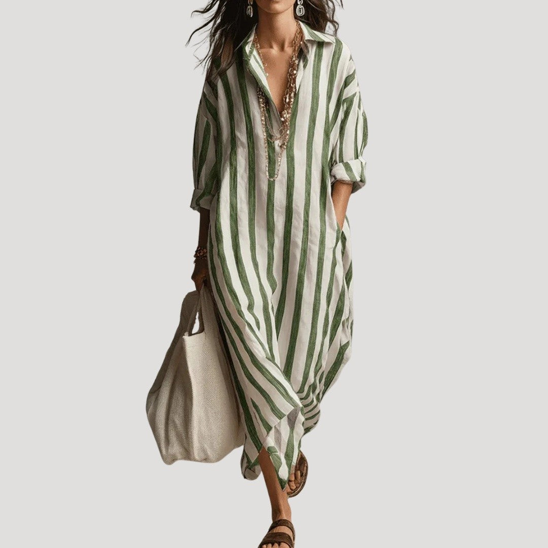 Dames Gestreepte Maxi Blousejurk