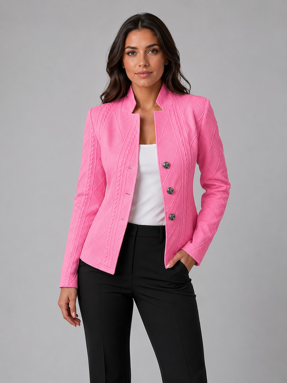 Dames Blazer met Opstaande Kraag en Knopen