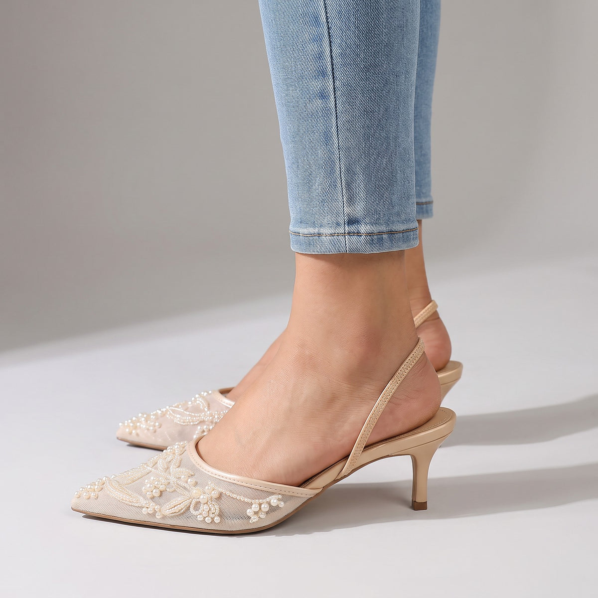Dames Slingback Pumps met Parels