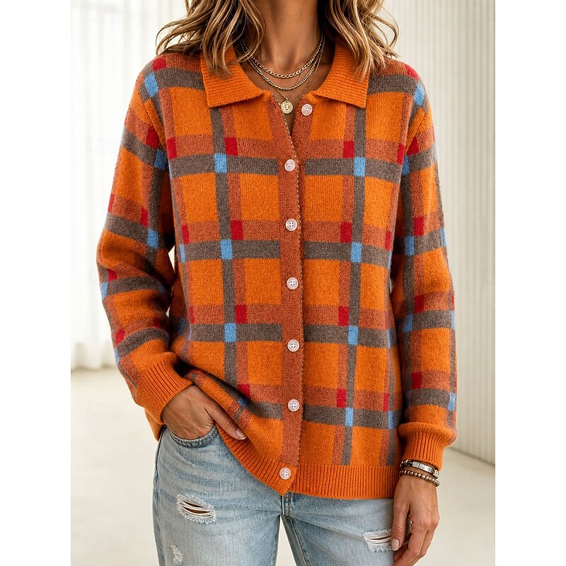 Dames Gebreid Vest met Blousekraag en Patchwork