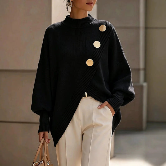 Dames Oversized Trui met Schouderknopen en Ribkraag