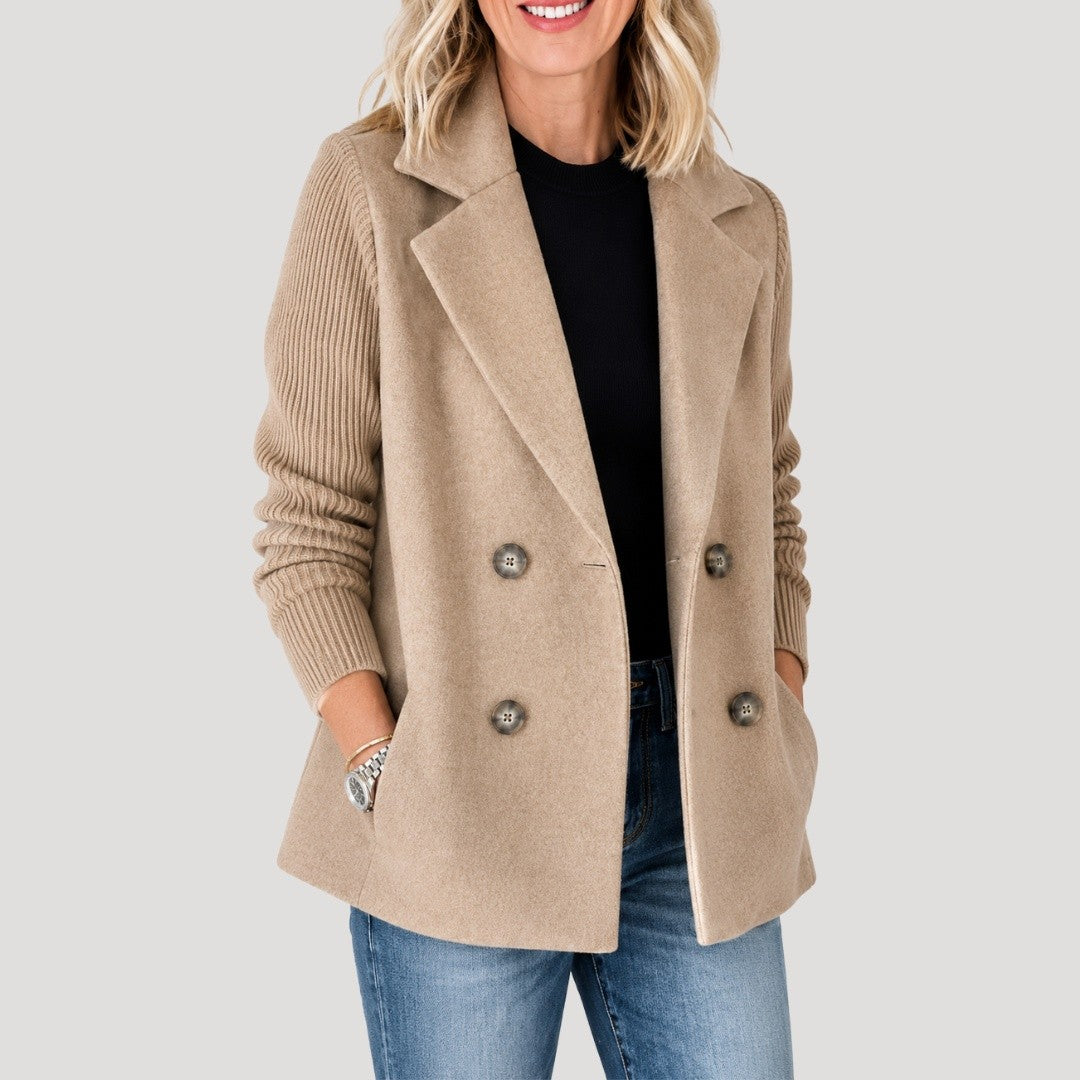 Dames Double Breasted Blazer met Gebreide Mouwen