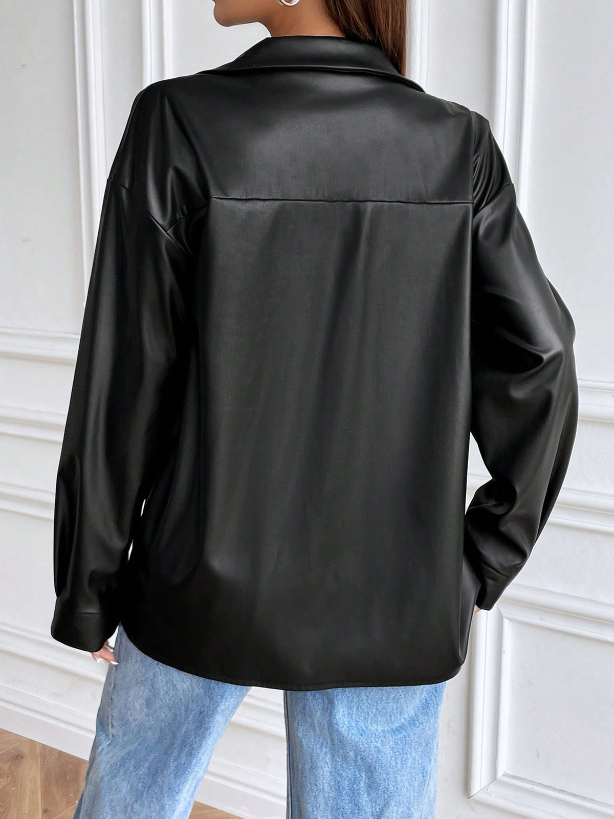 Dames Imitatieleren Overshirt met Knoopsluiting