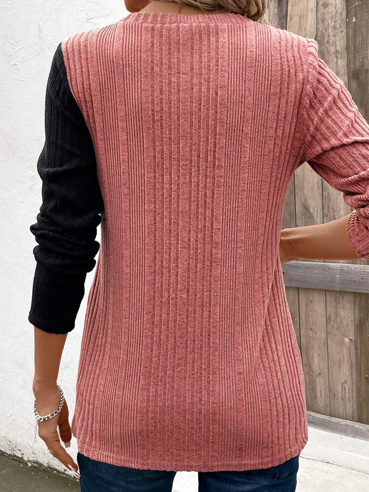 Dames Geribbelde Top met Knoopdetail
