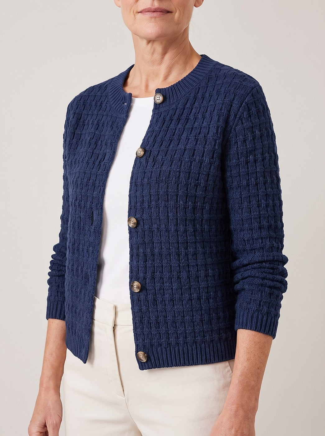 Damesvest Wafelgebreid met Metalen Knopen